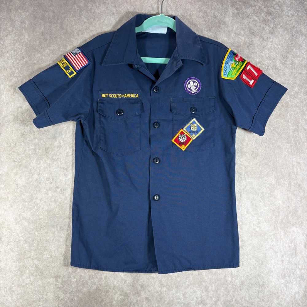 Boy Scouts of America Shirt Boys Youth Med Navy Cub Scout Uniform Patches BSA